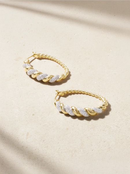  Yvonne Léon Yvonne Léon - Paire De Maxi Créoles Ovales Torsade 9-karat Yellow And White Gold Diamond Earrings - One Size 