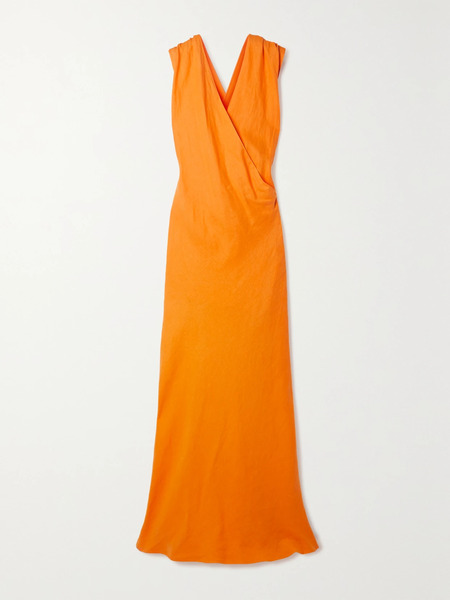  Zeus + Dione Zeus + Dione - Hydria Wrap-effect Linen And Georgette Maxi Dress - Orange 
