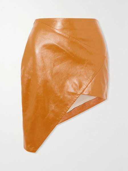  Zeynep Arcay Zeynep Arcay - Asymmetric Wrap-effect Leather Mini Skirt - Gold 