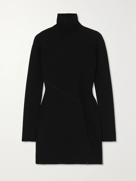  Zeynep Arcay Zeynep Arcay - Knitted Mesh-trimmed Turtleneck Mini Dress - Black 