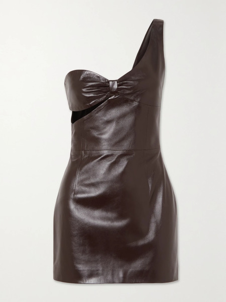  Zeynep Arcay Zeynep Arcay - One-shoulder Cutout Leather Mini Dress - Brown 