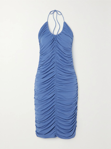  Zeynep Arcay Zeynep Arcay - Ruched Halterneck Stretch-jersey Midi Dress - Blue 