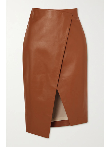  Zeynep Arcay Zeynep Arcay - Wrap-effect Leather Skirt - Tan 