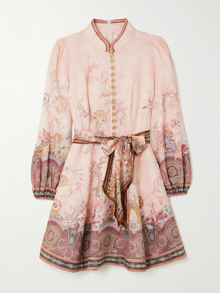  Zimmermann Zimmermann - Alchemy Belted Floral-print Linen Mini Dress - Pink 