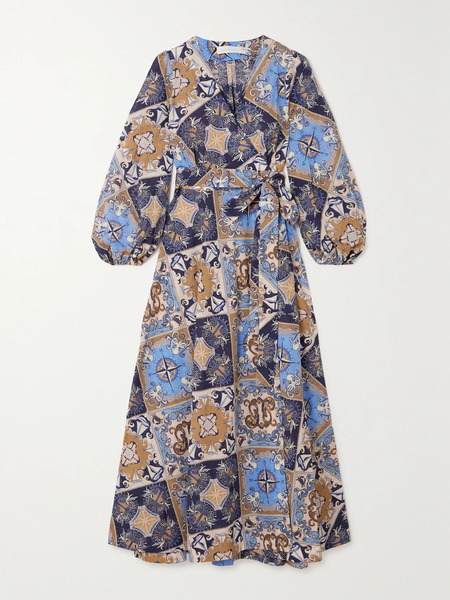  Zimmermann Zimmermann - Alight Belted Printed Cotton Midi Wrap Dress - Blue 