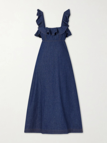  Zimmermann Zimmermann - Aster Ruffled Denim Midi Dress - Blue 