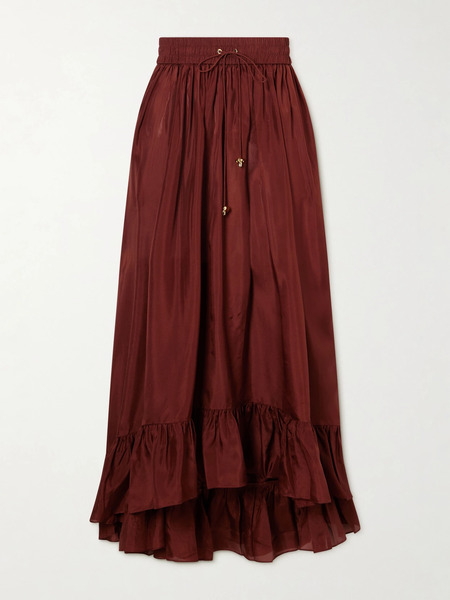  Zimmermann Zimmermann - Aster Ruffled Silk Maxi Skirt - Brick 
