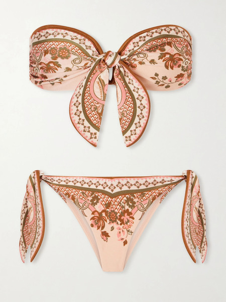  Zimmermann Zimmermann - Aster Strapless Knot-detailed Printed Bikini - Orange 