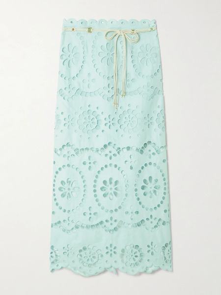  Zimmermann Zimmermann - Awaken Belted Broderie Anglaise Linen Midi Skirt - Mint 