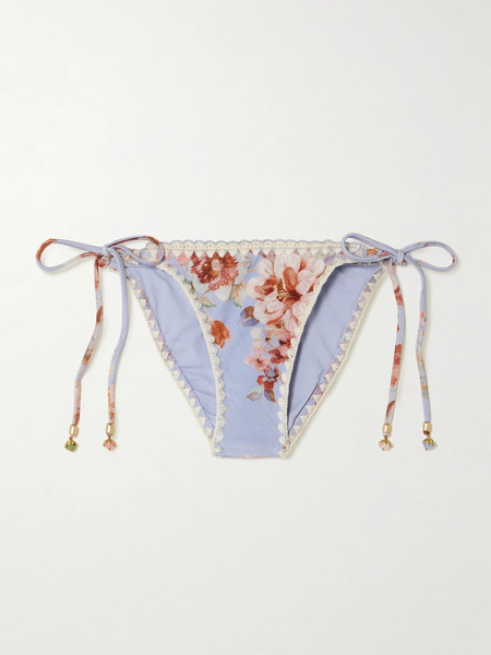 Zimmermann Zimmermann - Awaken Crochet-trimmed Embellished Floral-print Bikini Briefs - Light Blue 