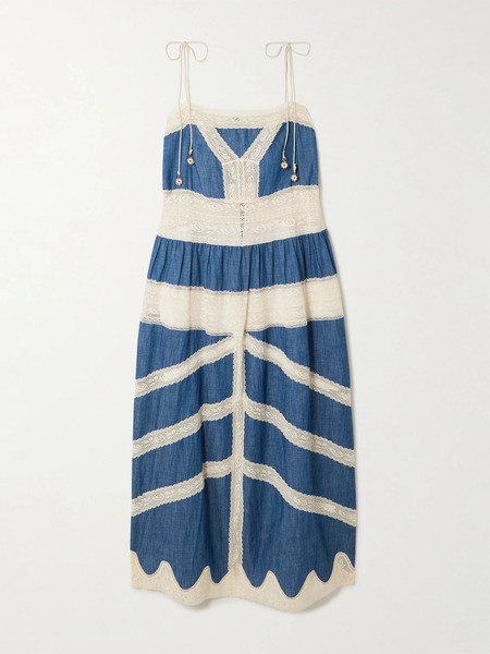  Zimmermann Zimmermann - Awaken Lace-trimmed Denim Midi Dress - Mid Denim 