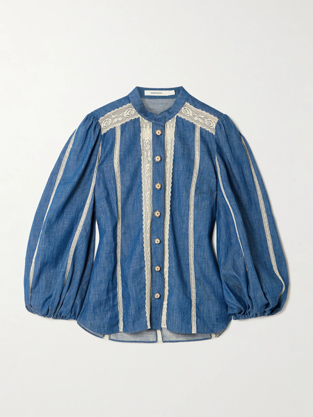  Zimmermann Zimmermann - Awaken Lace-trimmed Denim Shirt - Mid Denim 