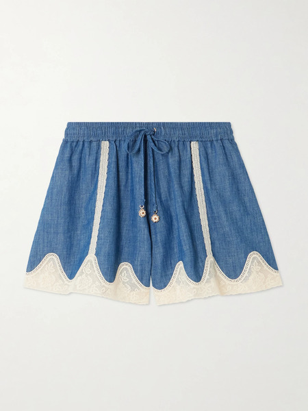  Zimmermann Zimmermann - Awaken Lace-trimmed Denim Shorts - Mid Denim 