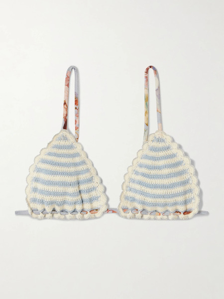  Zimmermann Zimmermann - Awaken Striped Crocheted Cotton Bikini Top - Blue 