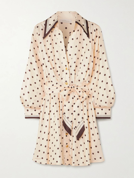  Zimmermann Zimmermann - Belted Polka-dot Silk-satin Mini Shirt Dress - Cream 