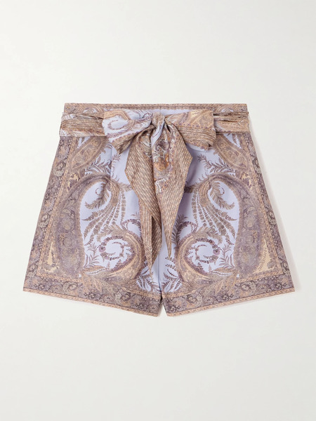  Zimmermann Zimmermann - Belted Printed Silk And Cotton-blend Twill Shorts - Lilac 