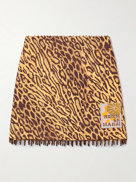  Zimmermann Zimmermann - Coco Bead-embellished Appliquéd Leopard-print Cotton Mini Skirt - Leopard Print 