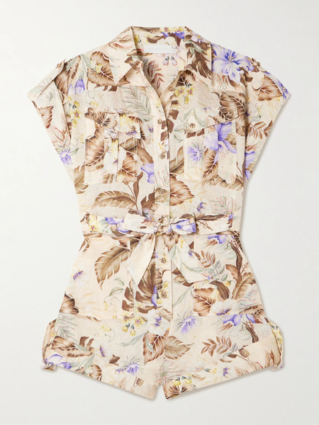  Zimmermann Zimmermann - Coco Belted Printed Linen Playsuit - Beige 