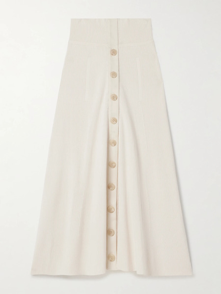  Zimmermann Zimmermann - Cotton-trimmed Ribbed-knit Midi Skirt - Off-white 