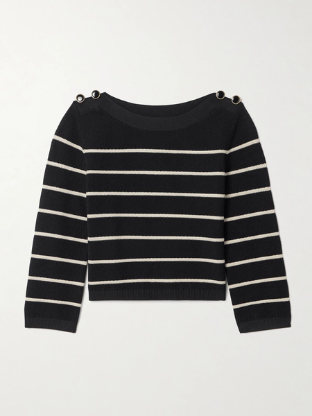  Zimmermann Zimmermann - Crush Cropped Button-embellished Striped Knitted Sweater - Black 