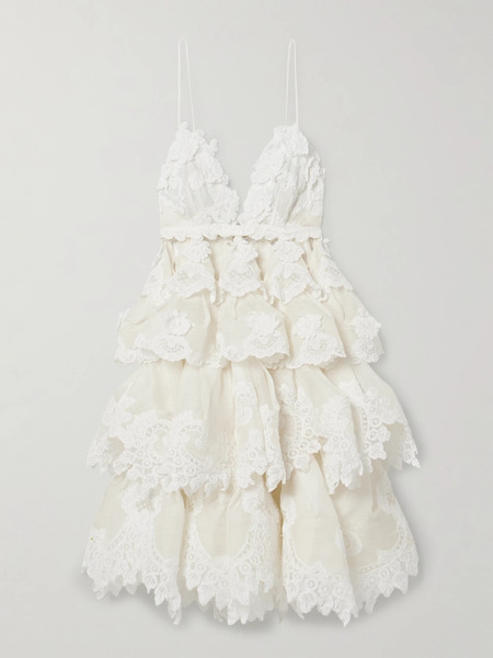  Zimmermann Zimmermann - Crush Tiered Ruffled Lace-trimmed Linen And Silk-blend Mini Dress - Ivory 