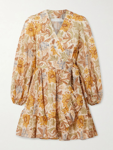  Zimmermann Zimmermann - Daylight Ruffled Floral-print Cotton-voile Mini Wrap Dress - Yellow 