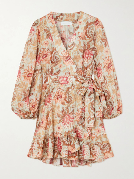  Zimmermann Zimmermann - Daylight Ruffled Printed Cotton Mini Wrap Dress - Blush 