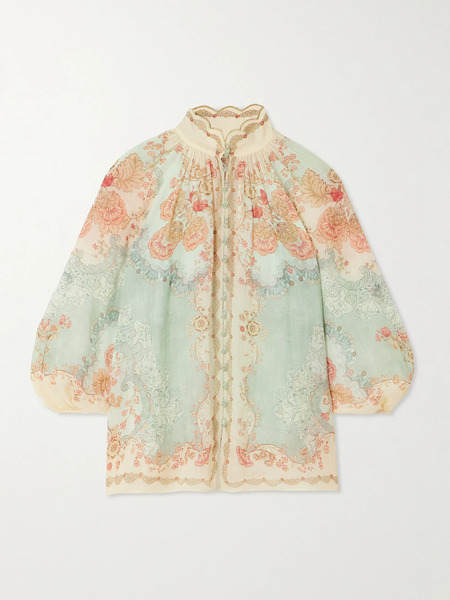  Zimmermann Zimmermann - Daylight Scalloped Printed Ramie Blouse - Light Blue 