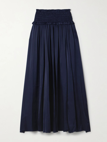  Zimmermann Zimmermann - Dream Ruffled Shirred Silk-satin Maxi Skirt - Navy 