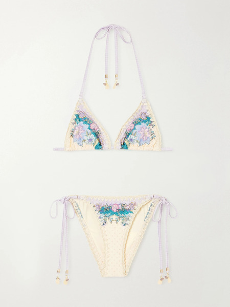  Zimmermann Zimmermann - Floral-print Crochet-trimmed Bikini Top - Ivory 