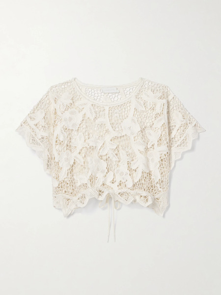  Zimmermann Zimmermann - Golden Cropped Guipure Lace Top - White 