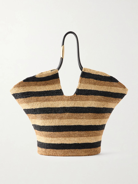  Zimmermann Zimmermann - Goldentime Large Embellished Leather-trimmed Striped Raffia Tote - Brown 