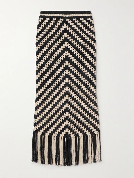  Zimmermann Zimmermann - Halliday Fringed Crocheted Cotton Maxi Skirt - Black 