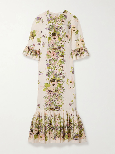  Zimmermann Zimmermann - Halliday Ruffled Floral-print Linen Midi Dress - Cream 