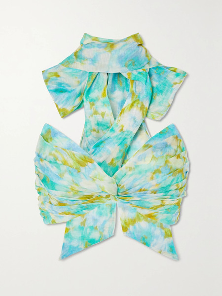 Zimmermann Zimmermann - High Tide Cropped Twist-front Floral-print Linen And Silk-blend Top - Blue 