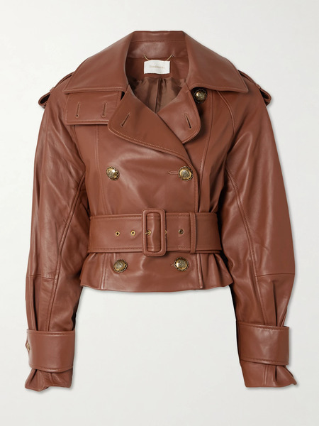  Zimmermann Zimmermann - Hypnotic Belted Cropped Leather Jacket - Tan 