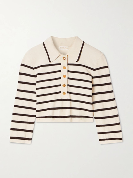  Zimmermann Zimmermann - Illuminate Cropped Striped Knitted Sweater - Cream 
