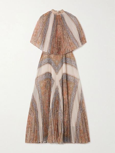  Zimmermann Zimmermann - Illustration Sunray Cape-effect Recycled Plissé-chiffon Midi Dress - Multi 