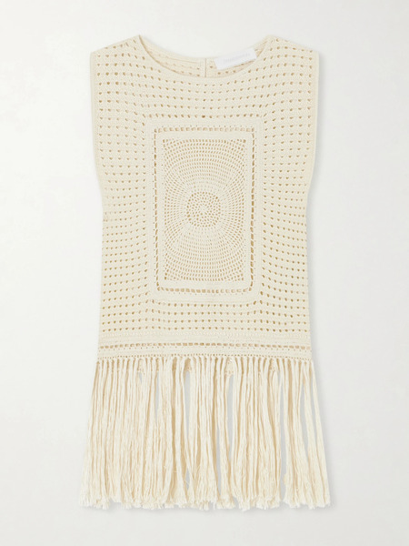  Zimmermann Zimmermann - Indra Fringed Crocheted Cotton Tank Top - Cream 