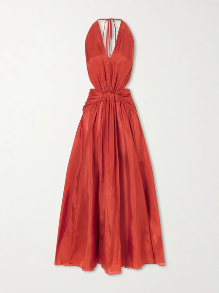  Zimmermann Zimmermann - Indra Knotted Silk Halterneck Maxi Dress - Red 