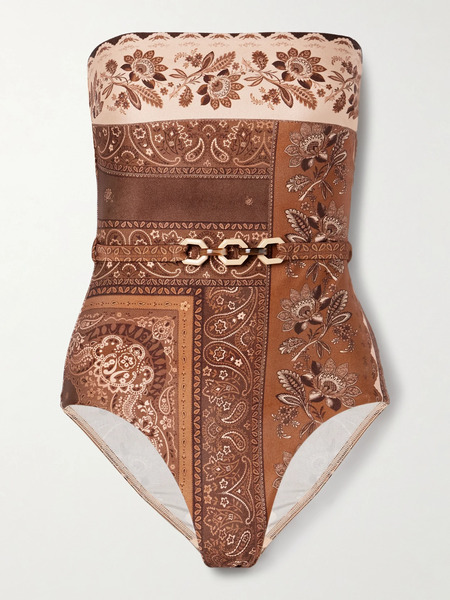  Zimmermann Zimmermann - Lucky Strapless Belted Printed Swimsuit - Brown 