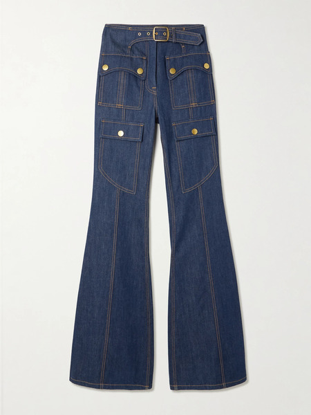  Zimmermann Zimmermann - Luna Buckled Flared Cargo Jeans - Blue 
