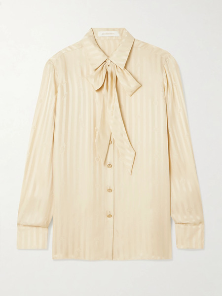  Zimmermann Zimmermann - Luna Pussy-bow Silk-jacquard Shirt - Cream 