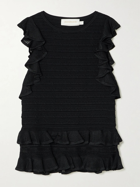  Zimmermann Zimmermann - Luna Ruffled Tiered Ribbed-knit Top - Black 