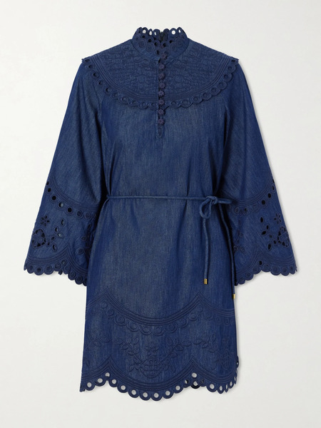  Zimmermann Zimmermann - Mahon Broderie Anglaise Denim Mini Dress - Blue 