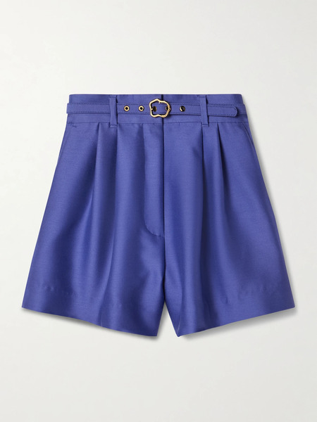  Zimmermann Zimmermann - Natura Belted Pleated Wool And Silk-blend Shorts - Blue 