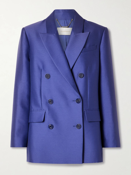 Zimmermann Zimmermann - Natura Double-breasted Wool And Silk-blend Blazer - Blue 