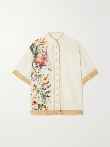  Zimmermann Zimmermann - + Net Sustain Lexi Raffia-trimmed Floral-print Linen Shirt - Ivory 