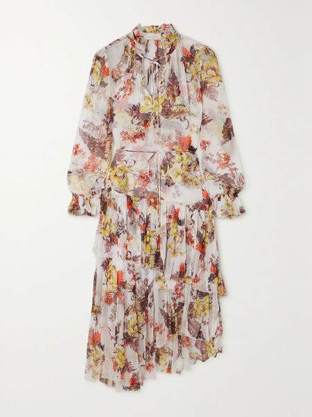  Zimmermann Zimmermann - + Net Sustain Matchmaker Asymmetric Floral-print Chiffon Midi Dress - Ivory 
