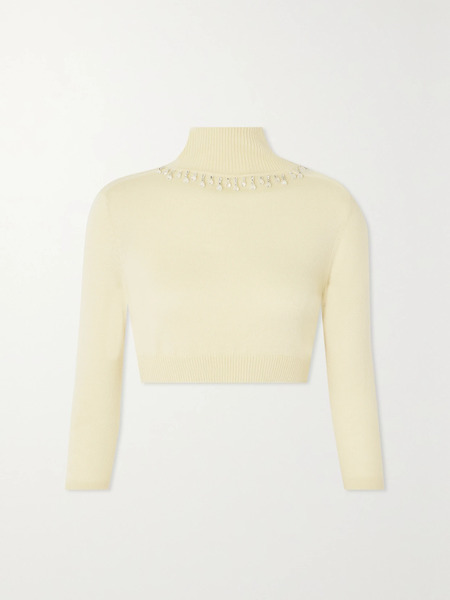  Zimmermann Zimmermann - + Net Sustain Matchmaker Cropped Crystal-embellished Merino Wool Turtleneck Sweater - Yellow 